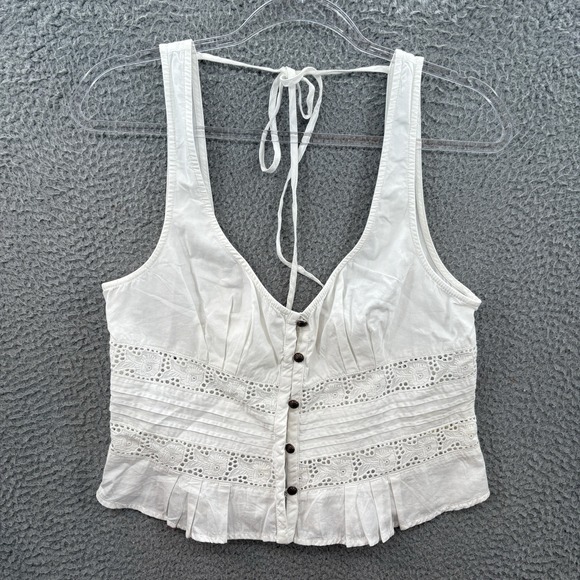 Free People Tops - Free People Top Womens M White Eyelet Sleeveless V Neck Tank Cotton Boho Peasant